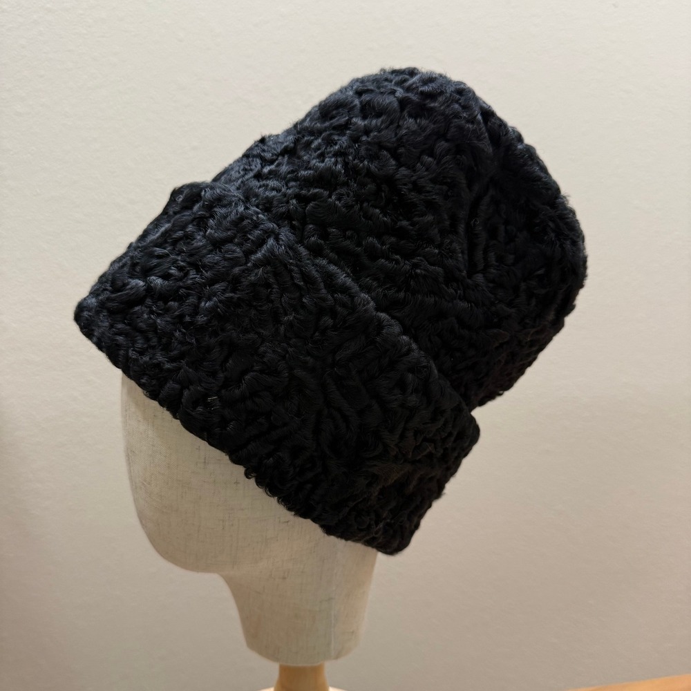 Handmade Astrakhan Karakul Real Persian Lamb‎ Wool Sheepskin Curly Fur Black Hat